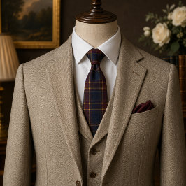 Gravata Xadrez Escocês Clássico Burgundy e Azul-Marinho