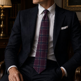 Gravata Xadrez Escocês Clássico em Burgundy e Azul Marinho