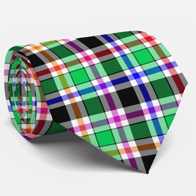 Gravata Xadrez Escocês de Flanela Multicolorida Verde e Pr (Criador carregado)