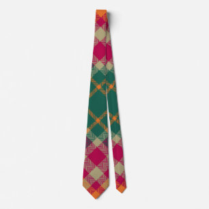 Gravata Xadrez Escocês Tartan Verde Vermelho Amarelo