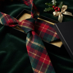 Gravata Xadrez Escocês Tradicional Vermelho e Verde Tartan