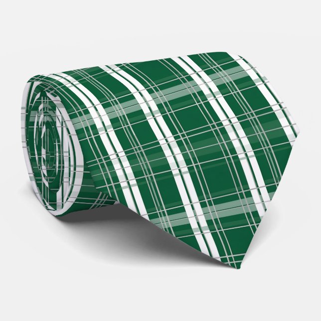 Gravata Xadrez Escocês Verde e Branco Clássico (Rolled)