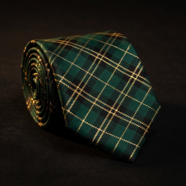 Gravata Xadrez Escocês Verde Floresta e Dourado (Criador carregado)
