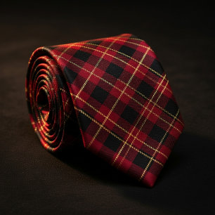 Gravata Xadrez Escocês Vermelho e Dourado Luxuoso