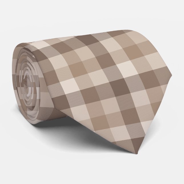 Gravata Xadrez Gingham de Plaid em Tom de Terra Neutro  (Rolled)