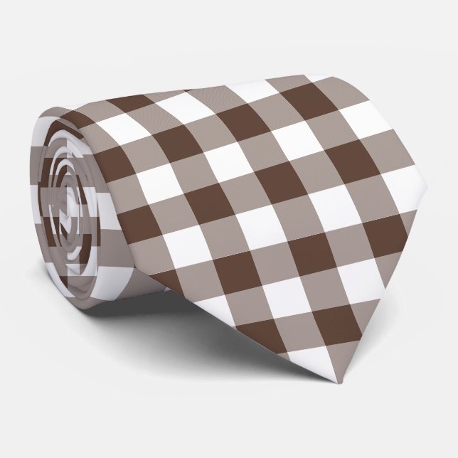Gravata Xadrez Gingham Marrom Chocolate (Rolled)