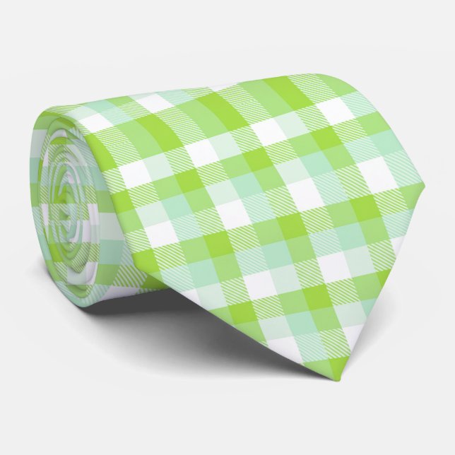 Gravata Xadrez Gingham Verde Cítrico Vibrante Moderno (Rolled)