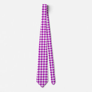Gravata Xadrez Houndstooth Branco Roxo