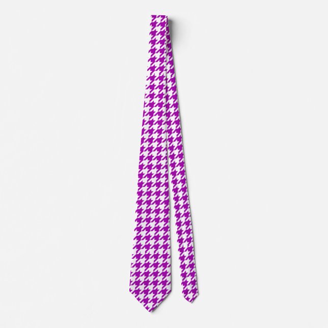 Gravata Xadrez Houndstooth Branco Roxo (Frente)