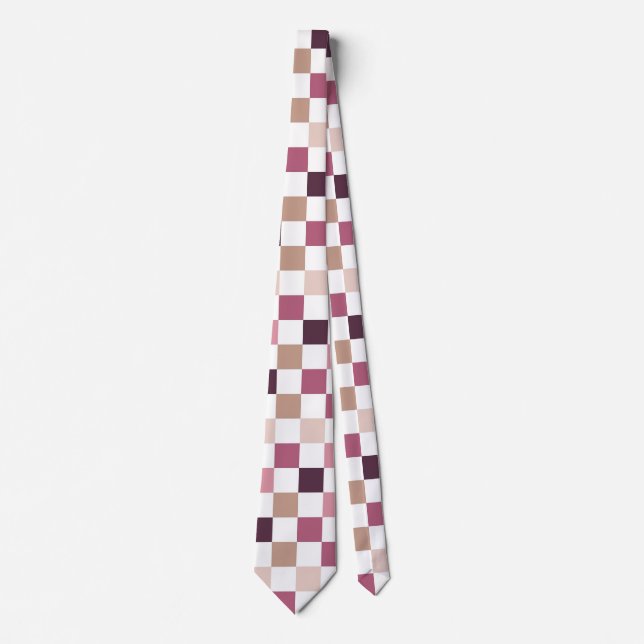 Gravata Xadrez Mosaico Minimalista Roxo e Marrom (Frente)