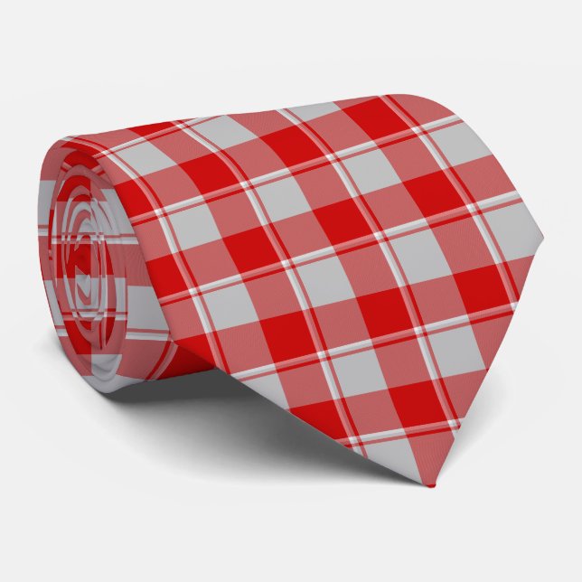 Gravata Xadrez Prata e Vermelho Guardsman (Rolled)