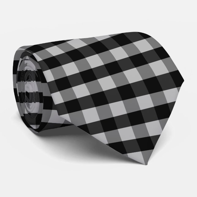 Gravata Xadrez Preto Branco Cinza (Rolled)