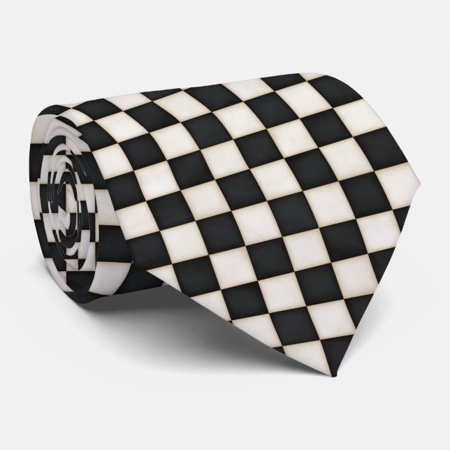 Gravata Xadrez Preto e Branco Antigo (Rolled)