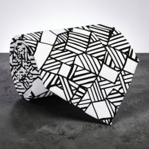 Gravata Xadrez Preto e Branco Geométrica Abstrata 