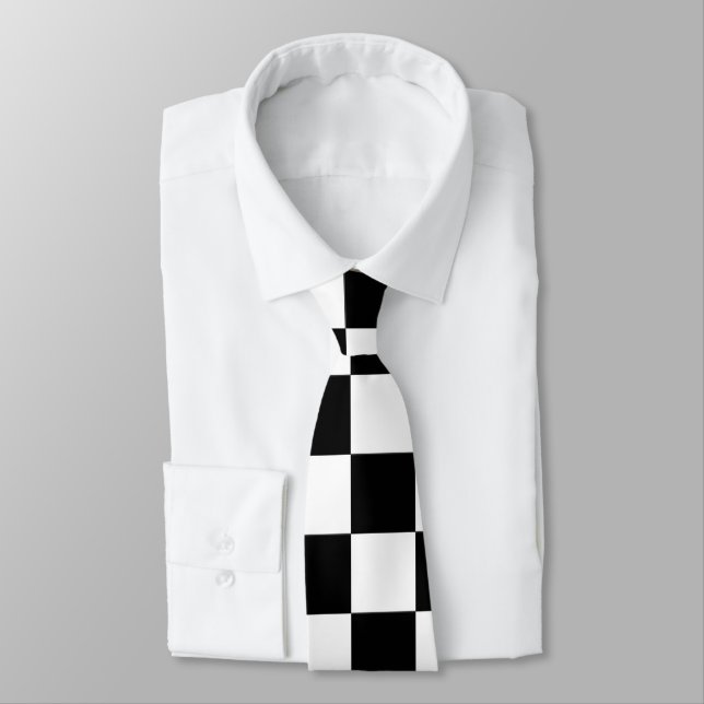 Gravata Xadrez Preto e Branco Grande (Amarrado)