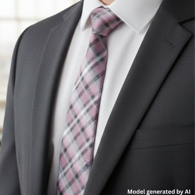 Gravata Xadrez Rosa Branco Cinza – Tartan da Moda  (Criador carregado)