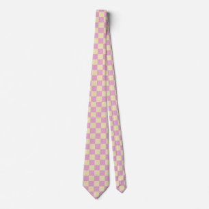 Gravata Xadrez Rosa Pastel e Amarelo Claro