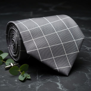 Gravata Xadrez Sutil Prata e Preto