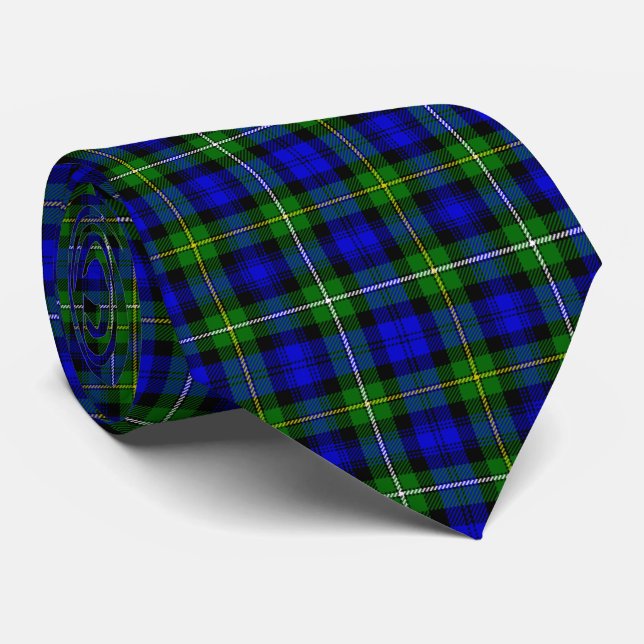 Gravata Xadrez verde azul Campbell tartan (Rolled)