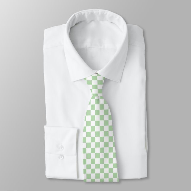 Gravata Xadrez verde claro e Branco  (Amarrado)