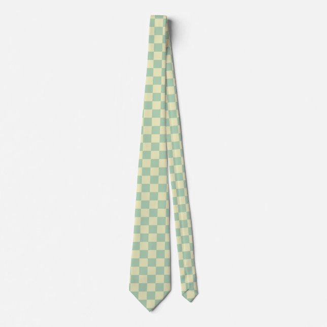 Gravata Xadrez Verde Menta Pastel e Amarelo Pálido (Frente)