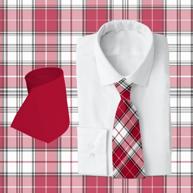 Gravata Xadrez Vermelho e Branco Crimson (tie set)