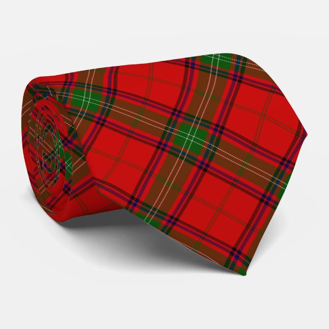 Gravata xadrez vermelho verde tartan Seton (Rolled)