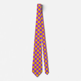 Gravata Xadrez Violeta Elétrico e Âmbar Dourado