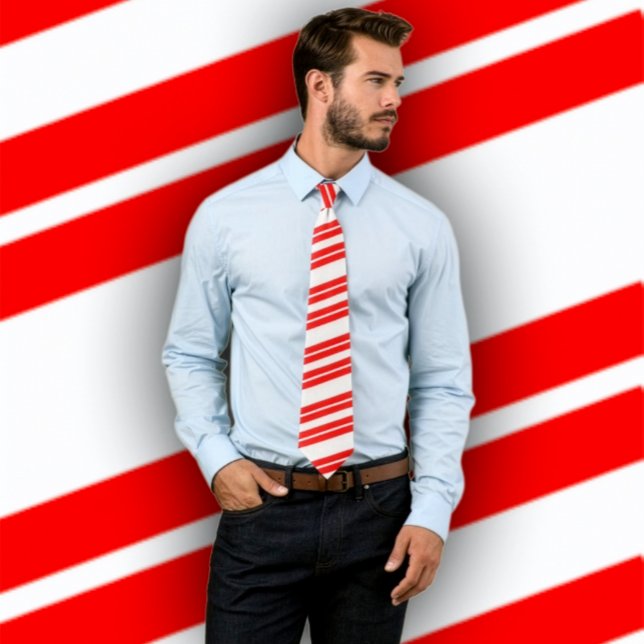 Gravata Xmas Candy Cane Diagonal Striped Tie (Vermelho e B (Criador carregado)