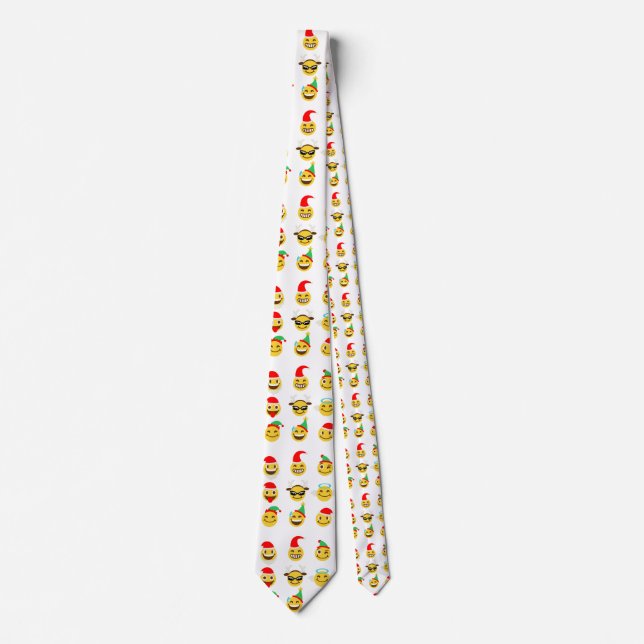 Gravata xmas emoji faces felizes de natal menswear necktie (Frente)