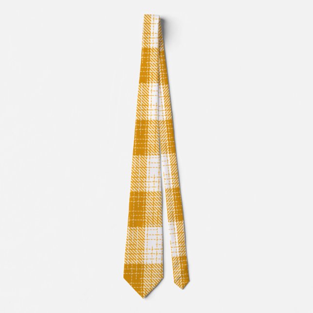 Gravata Yellow and White Bold Checkered Plaid Design  (Frente)