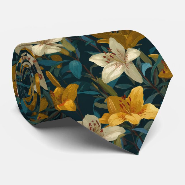 Gravata Yellow & Cream Lily Floral Pattern (Rolled)