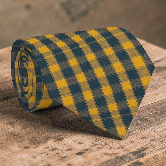 Gravata Yellow & Navy Blue Plaid Pattern Necktie Tie (Criador carregado)