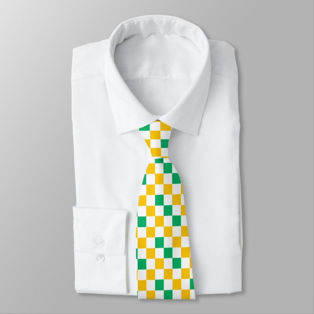 Gravata Yellow White Green Checkered Design  (Amarrado)