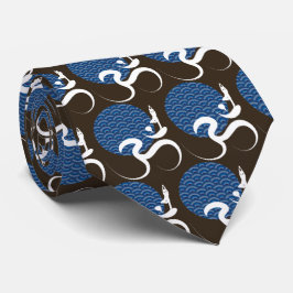 Gravata Yoga Moderna Zen Yoga Azul Asiática Caligrafia Om 