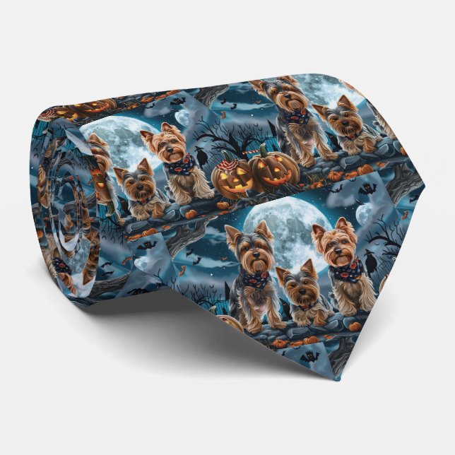 Gravata Yorkshire Terrier Halloween Assustador (Rolled)