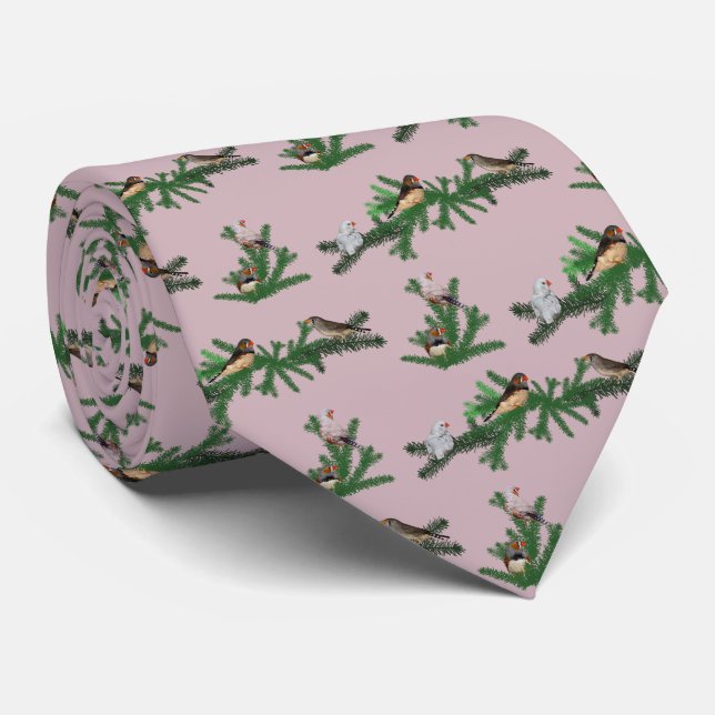Gravata Zebra Finch Party Tie Duplo Lado (Rosa) (Rolled)