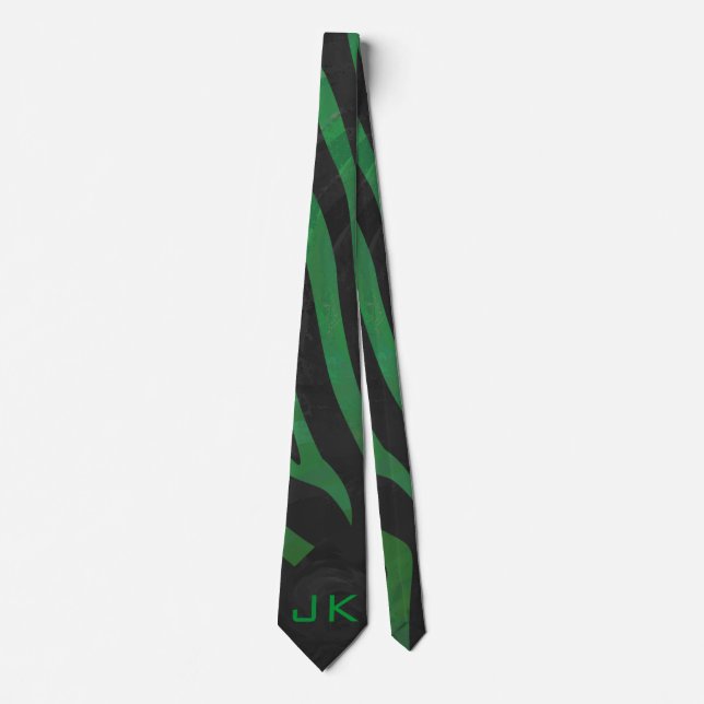 Gravata Zebra Monograma Impressão preto e verde (Frente)