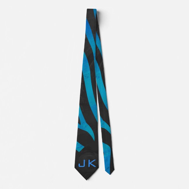 Gravata Zebra Preta e Azul com Monograma (Frente)