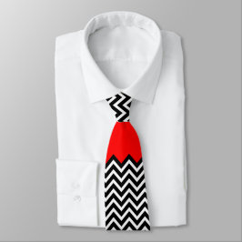 Gravata Ziguezague branco e preto vermelho incomum de