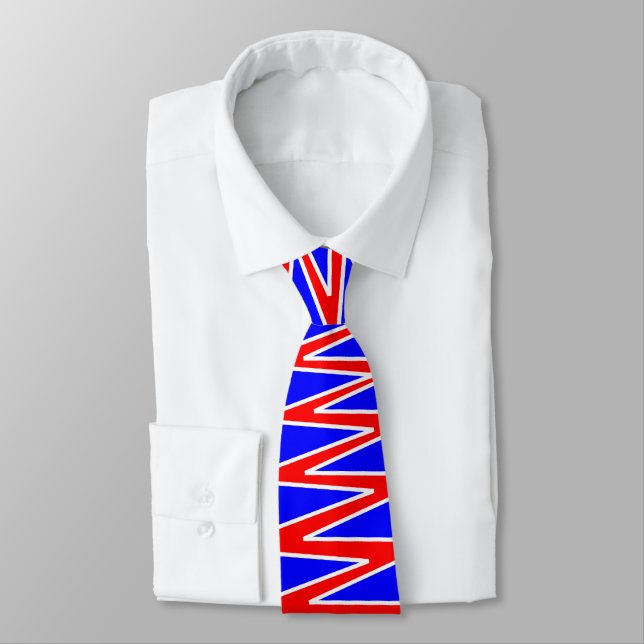 Gravata Zigzag - Vermelho e branco no azul 0000FF (Amarrado)