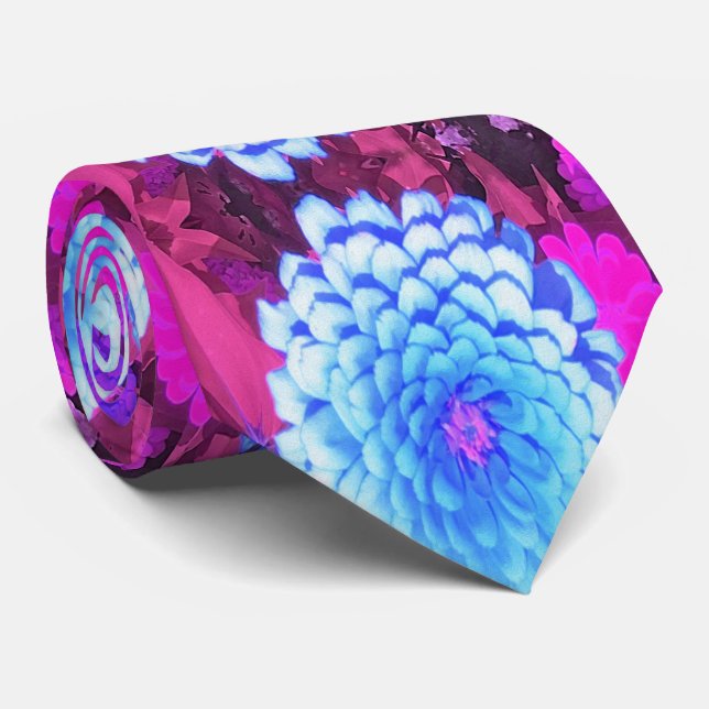 Gravata Zinnia Azul bonito no Jardim de Verão Roxo (Rolled)