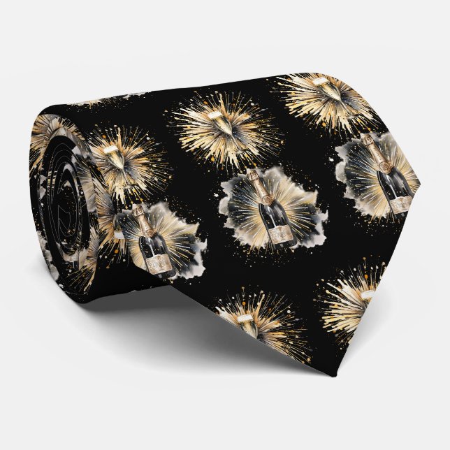 Gravatas com Garrafas de Champanhe Preto e Dourado (Rolled)