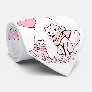 Gravatas de Designer para Homens Gato Corações Ros