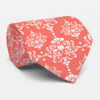Gravatas de Noivo Elegantes Padrão Damask Coral Ca