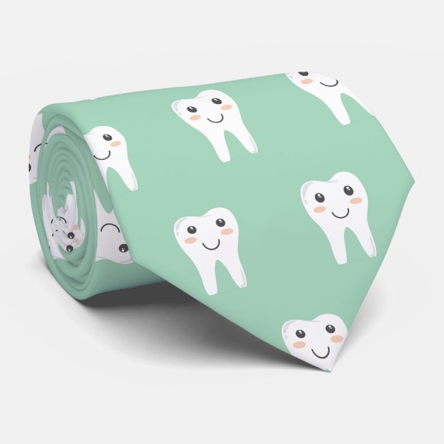 Gravatas de Pescoço Verde Sage Dentes Dentista Odo (Rolled)