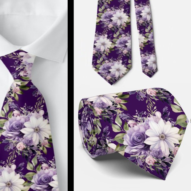 Gravatas Elegantes com Flores Roxas e Brancas (Criador carregado)