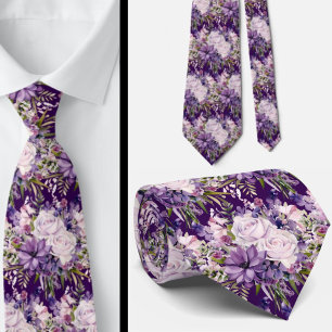 Gravatas Florais Elegante Roxo e Branca