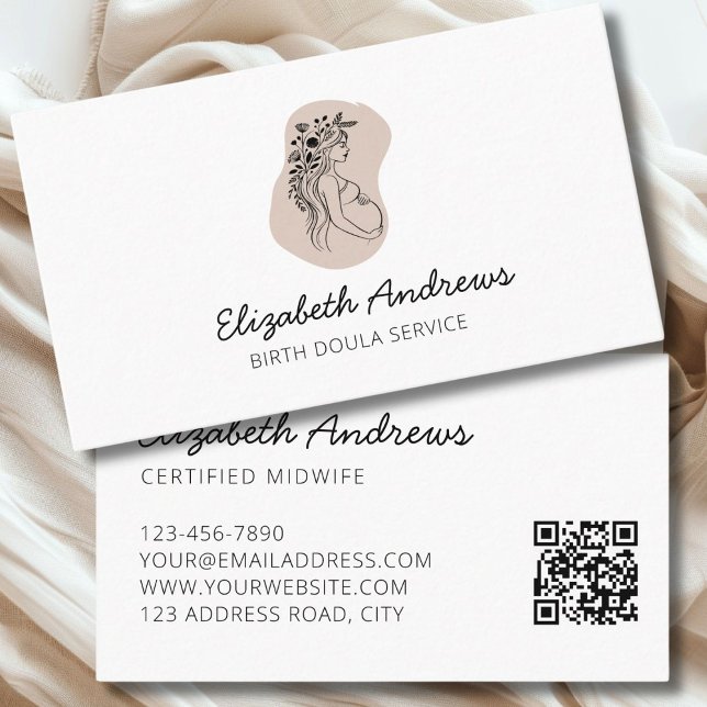 Grávida, cartão de visita moderna simples (Pregnant Woman Illsutration Boho-simpel-modern Business Cards
)