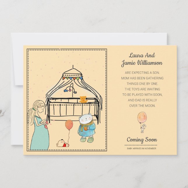 Gravidez Anúncio Aquarela Peach Baby Boy (Frente)